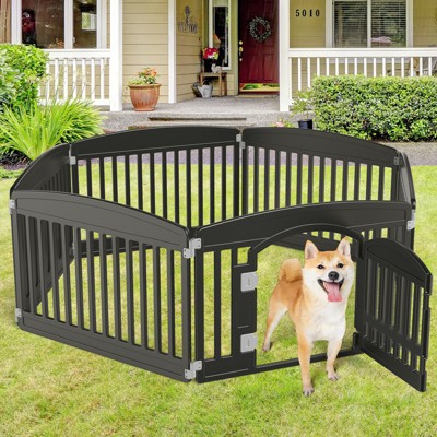 Akoasm Adjustable 6 Panels Pet Fence For Small & Medium Dogs Indoor Outdoor-Black
