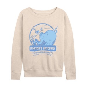 Women's - Dr. Seuss - Hortons Hatchery Lightweight French Terry Wide Neck Long Sleeve Graphic Shirt - 1 of 4