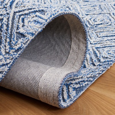 Blue and Ivory Hand-Tufted Wool Geometric Area Rug