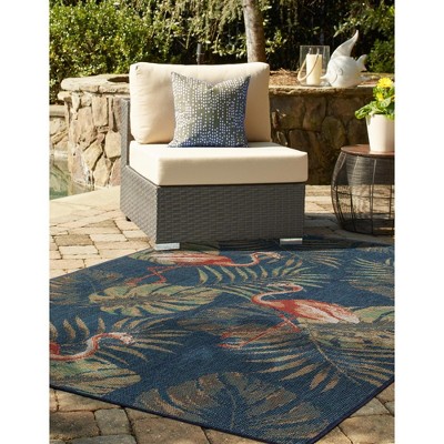 Navy Blue and Beige Synthetic Floral Rectangular Kids Rug 6' x 9'