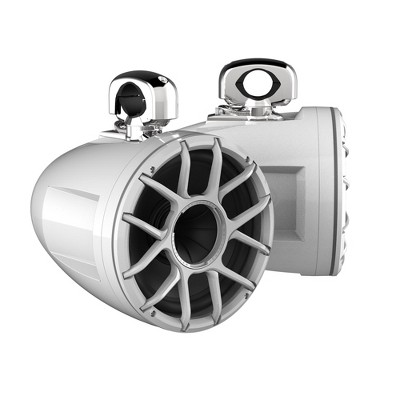 Wet Sounds REV 12 HD 12" Horn Loaded Compression Driver Tower Speakers with XZ Grills & Stainless Swivel Clamps, 400 Watts RMS, White, Pair
