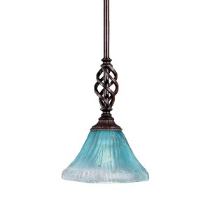 Toltec Lighting Elegante 1 - Light Pendant in  Dark Granite with 7" Teal Crystal Shade - 1 of 1