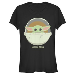 Juniors Womens Star Wars The Mandalorian The Child Cartoon Art Bassinet T-Shirt - 1 of 3