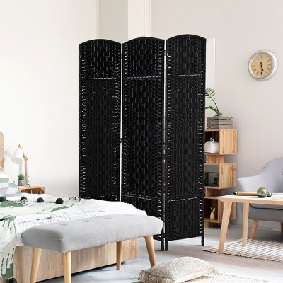 Vynxaria 6' Tall Wicker Weave 3 Panel Room Divider Privacy Screen - Black