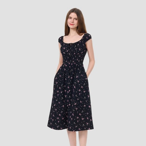Женские платья Universal Thread Women's Cap Sleeve Boho Midi Dress - Universal Thread™ Black/Pink Floral M