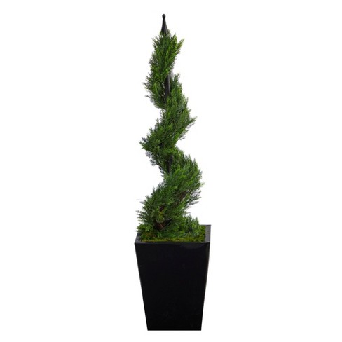 Nearly Natural 44-in Cypress Spiral Topiary Artificial Tree in Black Metal Planter - image 1 of 4