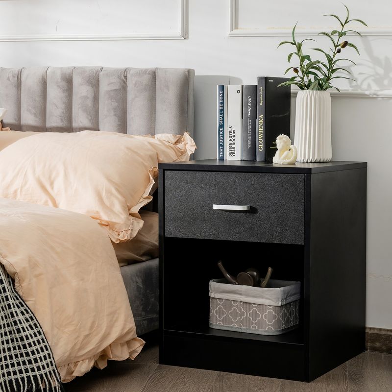 Costway Nightstand with Drawer Storage Cabinet Modern Beside End Table Black\Brown, 2 of 10