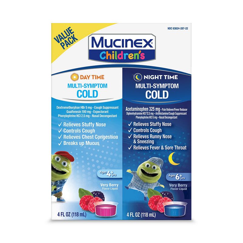 Mucinex Children&#39;s Multi-Sympton Cold Medicine - Day &#38; Night - Liquid - 4 fl oz/2ct, 1 of 11