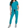 Medgear Fleur Women's Stretch Scrub Set with Zip Chest Pocket Top and Knit Rib Cuffs Jogger Pants, More Colors - 4 of 4