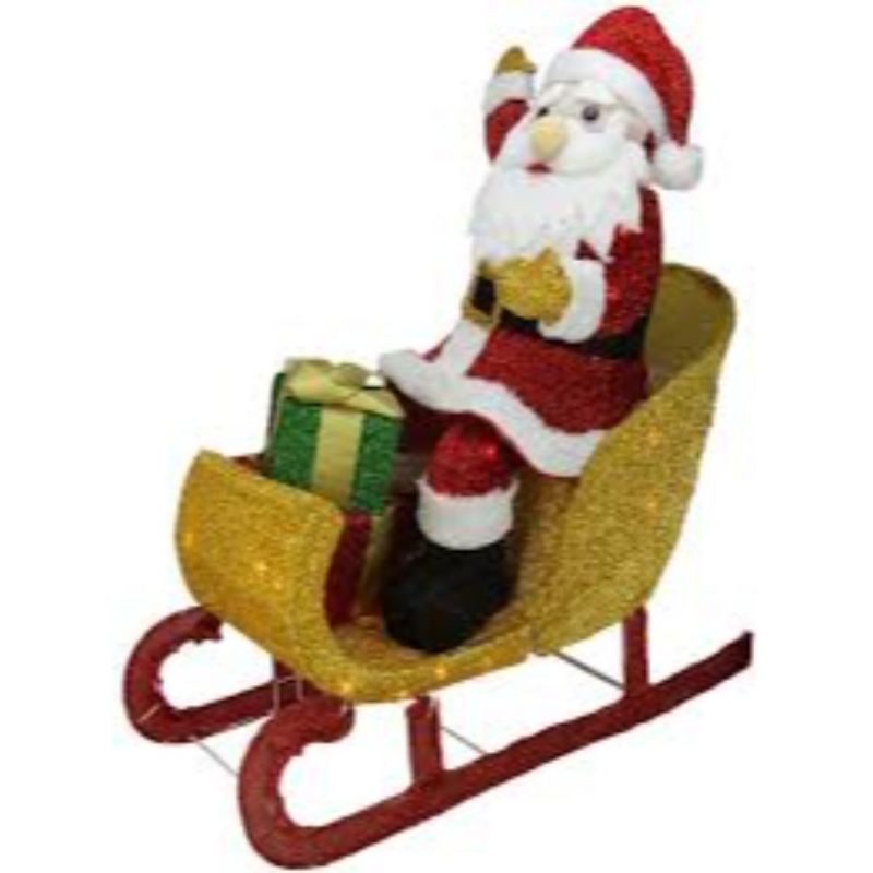 Northlight 29.5" Red and White Santa Claus in Sleigh with Gift Box Christmas Outdoor Decor, 2 of 4