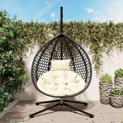 Versatile Hanging Egg Chair, Egg Chair For Outside With Cushion, Egg Chair Hanging With Sturdy Iron Base Support-Cuddlewood