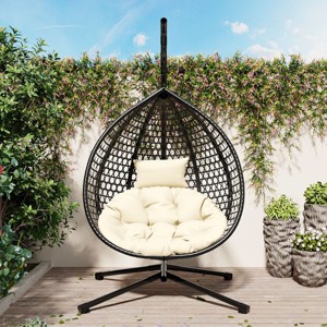 Versatile Hanging Egg Chair, Egg Chair For Outside With Cushion, Egg Chair Hanging With Sturdy Iron Base Support-Cuddlewood - 1 of 4