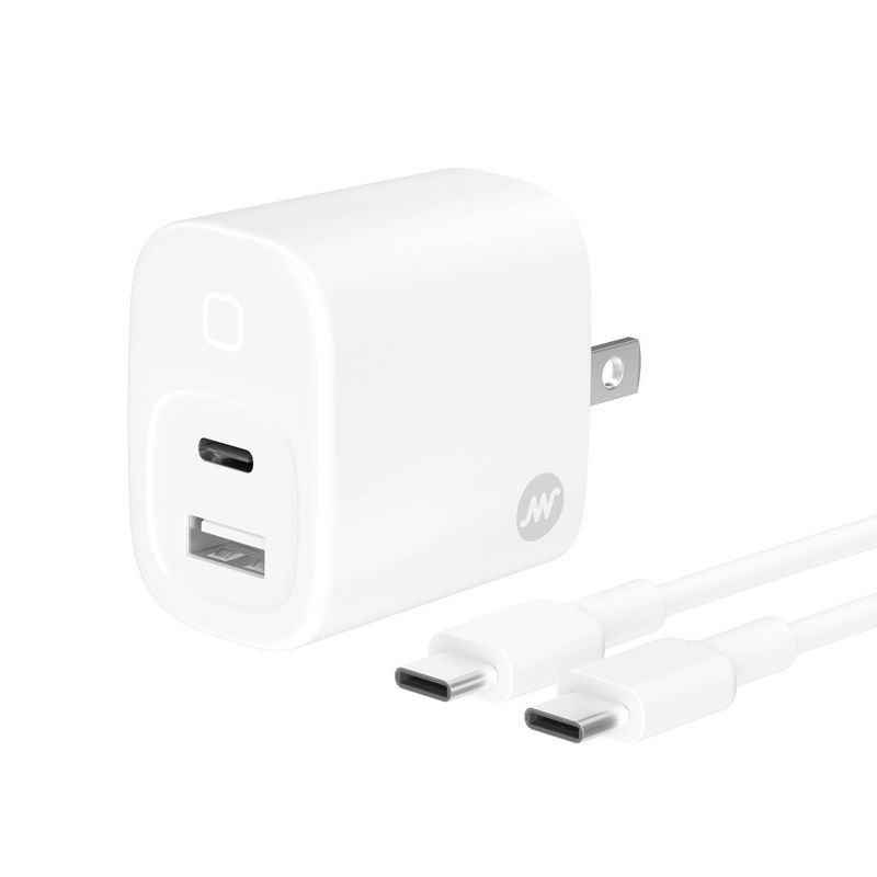 Just Wireless Pro Series 30W 2-Port USB-A &#38; USB-C Home Charger with 6&#39; USB-C to USB-C Cable - White, 1 of 8