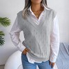 Women's Hollow Out V Neck Knitted Sweater Vest Fall Summer Sleeveless Loose Shirt Top Solid Color Blouse Gray M - 4 of 4