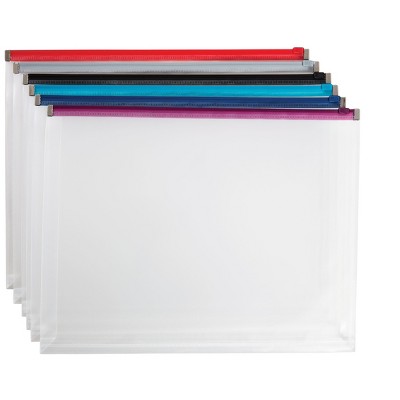 MyOfficeInnovations Poly Zip Envelopes Letter Size Clear with Assorted Zippers 5/PK 344890