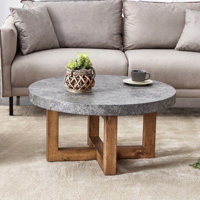 FURNIinspire End Tables Modern Texture MDF Round Coffee Table, Simple And Elegant Design, Suitable For Living Room, Office, Gray, 31"*31"*16"