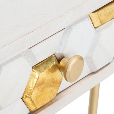 White and Brass Wood Writing Desk with Drawer