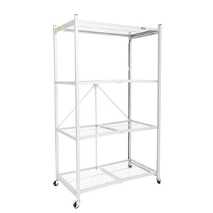 Origami R5 4 Tier Foldable Metal Storage Rack with Wheels, 1,000 Pound Capacity for Kitchen, Garage, or Garden Storage, White, Certified Refurbished - 1 of 4