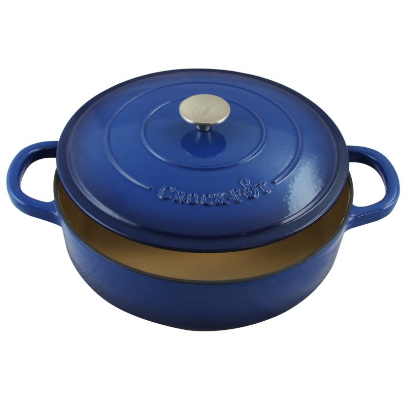Crock Pot Artisan Enameled 5 Quart Cast Iron Round Braiser Pan with Self Basting Lid in Sapphire Blue, 3 of 12