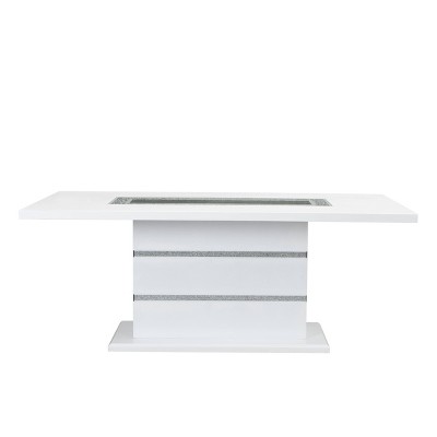 Elizaveta White High Gloss Rectangular Dining Table with Faux Crystals