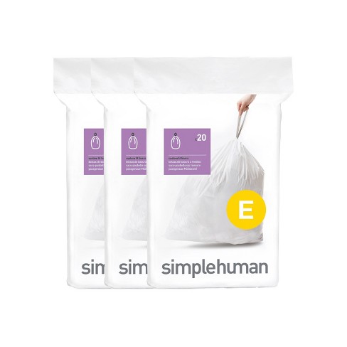 simplehuman 45L 60ct Code M Custom Fit Trash Bags Liner White
