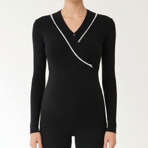 Anna-Kaci Women's Long Sleeve Wrap Front Maternity Top with Contrast Trim and Fitted Silhouette - 1 of 4