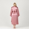 Anna-Kaci Lounge Women's Satin Slip Dress and Long Robe Set with Draped Neckline and Elegant Flowing Open Front Layered Design - 3 of 4
