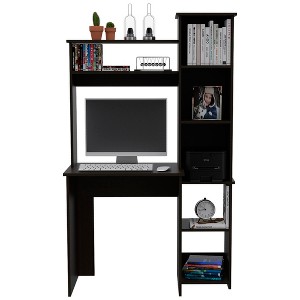 Vynxaria Practical Space-Saving Desk - Hutch (2 Superior Shelves), Side Bookcase (5 Open Shelves), Spacious Top, Black - 1 of 4