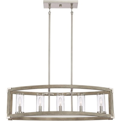 Modern Farmhouse Brushed Nickel and Wood Linear Island Chandelier