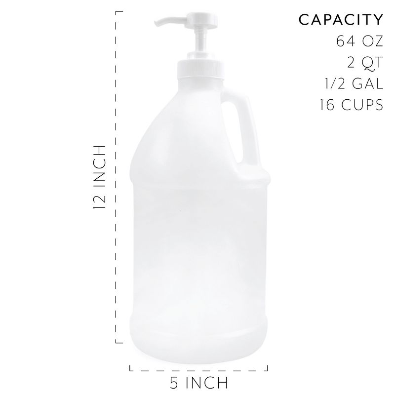 Cornucopia Brands Half Gallon Plastic Jug w/Pump 64oz/2 Quart Bottle w/ Pump Top for DIY Hot Sauce, Soap, Etc, 2 of 7