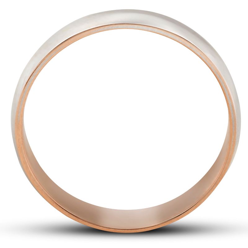 Pompeii3 Rose Gold Two Tone Mens 5MM Dome Wedding Band Plain Polished Ring 10k, 2 of 4