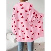 Heart Cardigan Sweater for Women Oversized Valentine Cardigan Cute Love Print Open Front Knit Sweaters Coat with Pockets - 4 of 4