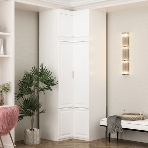 Hitow White Armoire Modern Minimalist Wardrobe Set Lines Pattern Gold Accessories - 1 of 4