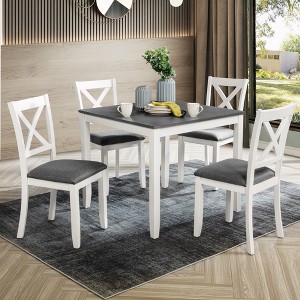 FONTOI Modern Wooden Dining Set with Square Table and Upholstered Chairs for Cozy Stylish Home Kitchen and Small Space Dining, White, 34.5"*34.5"*30" - 1 of 4