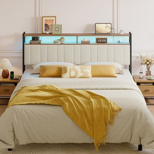 Pinmoco Full/Queen/King Upholstered Headboard LED Linen Upholstered Storage Headboard with Charging Station for Bed Frame - 1 of 4