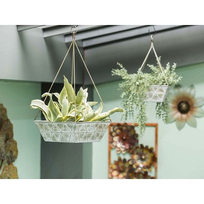 Evergreen Geometric Brushed Iron Planters, Set of 2