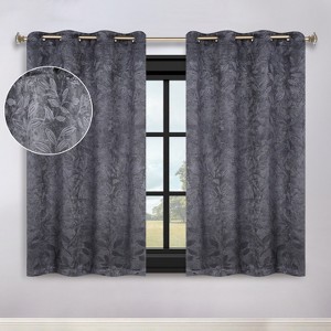 Modern Bohemian Leaves Room Darkening Semi-Blackout Curtains, Set of 2 by Blue Nile Mills - 1 of 4