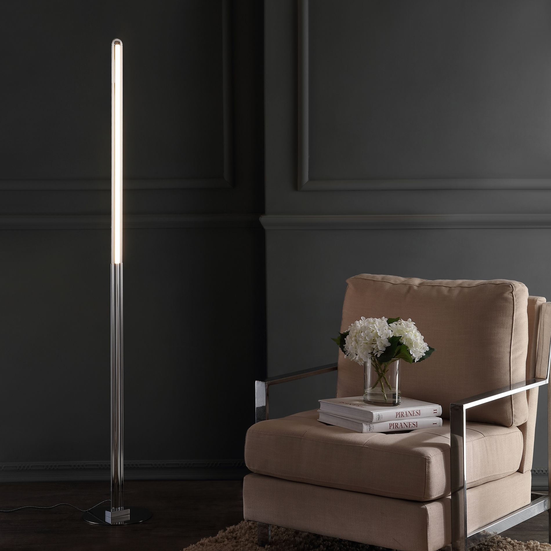 JONATHAN Y Roxanna 68" Integrated LED Metal Floor Lamp, Chrome