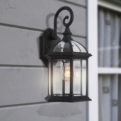 Black Beveled Glass Outdoor Wall Lantern with Curved Handle