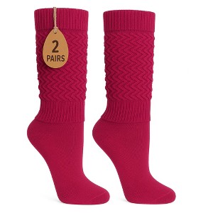 2 Pairs Women's Slouchy Scrunch Knee-High Boot Socks for Casual Wear and Comfort - 1 of 4