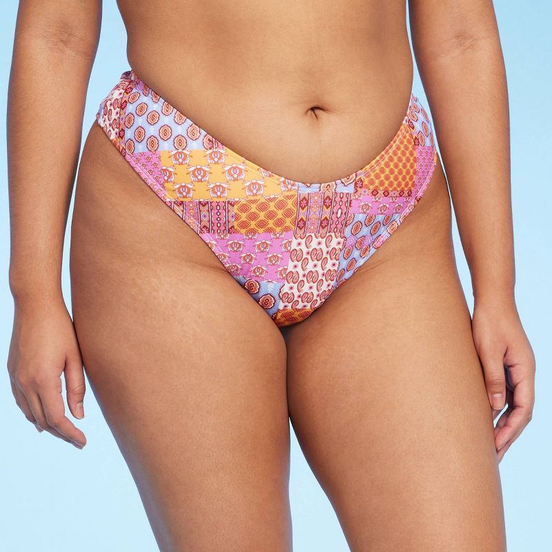 Women's Patchwork Print Ultra High Leg Ultra Cheeky Tanga Bikini Bottom - Wild Fable™ Multi, 5 of 7