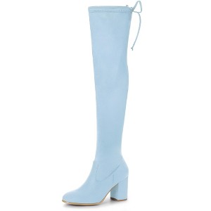 Allegra K Women's Round Toe Chunky Heel Over The Knee High Riding Boots - 1 of 4