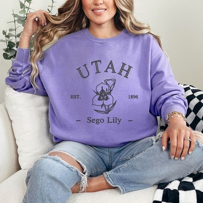 Simply Sage Market Women's  Garment Dyed Graphic Sweatshirt Embroidered Utah Sego Flower