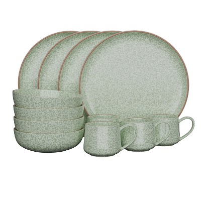 Sage Green and White Ceramic 12-Piece Dinnerware Set, Service for 4