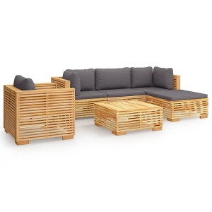 vidaXL Outdoor Lounge Set in Solid Teak Wood with Comfortable Dark Gray Cushions - Adjustable Design for Garden and Patio - 1 of 4
