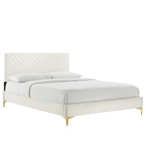 Modway Leah Chevron Tufted Performance Velvet Twin Platform Bed - 1 of 4