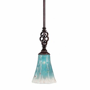 Toltec Lighting Elegante 1 - Light Pendant in  Dark Granite with 5.5" Fluted Teal Crystal  Shade - 1 of 1
