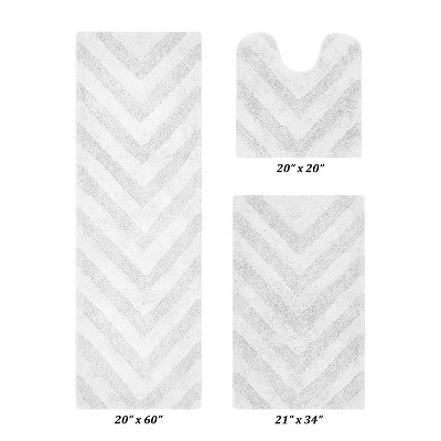 Hugo 3-Piece Bath Rug Set 100% Premium Cotton Tufted Chevron Pattern Bathmats for Bathroom, Super Soft Absorbent Machine Washable