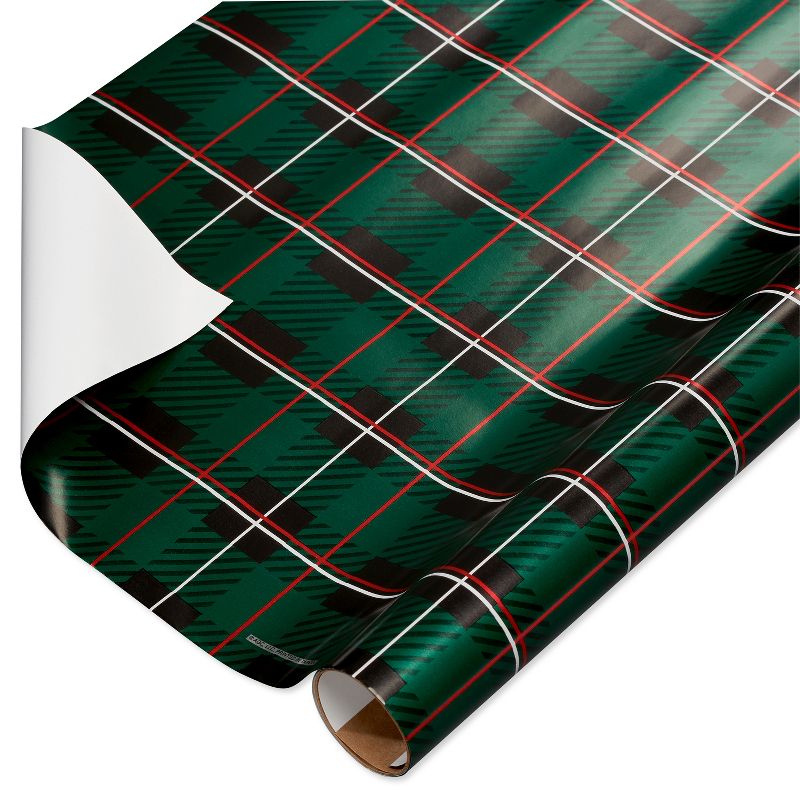 20 sq ft Green Tartan Plaid Foil Christmas Wrapping Paper, 1 of 9