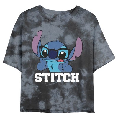 Junior s Womens Lilo Stitch Silly Black Glasses T shirt Black